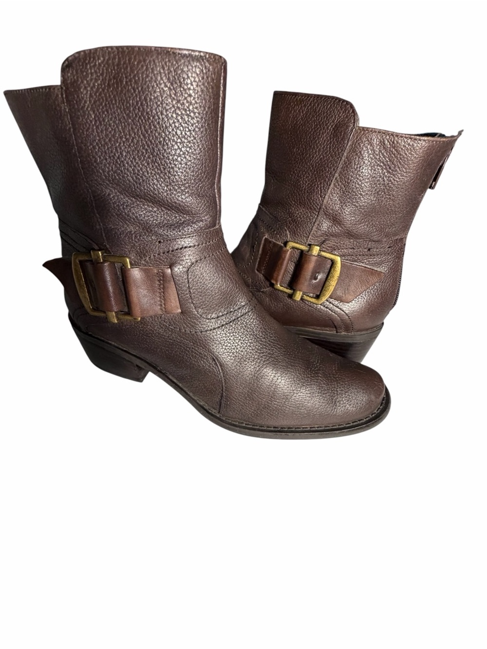 Nine West Sylvia Brown Leather Ankle Boots with Buckle Detail - Women 7.5